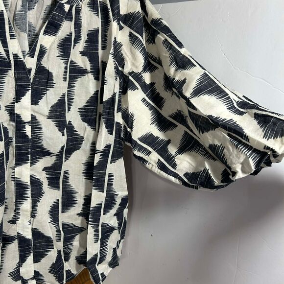 Sonoma Women’s L Boho Peasant Top 3/4 Balloon Sleeve V-Neck Black White - Picture 4 of 6